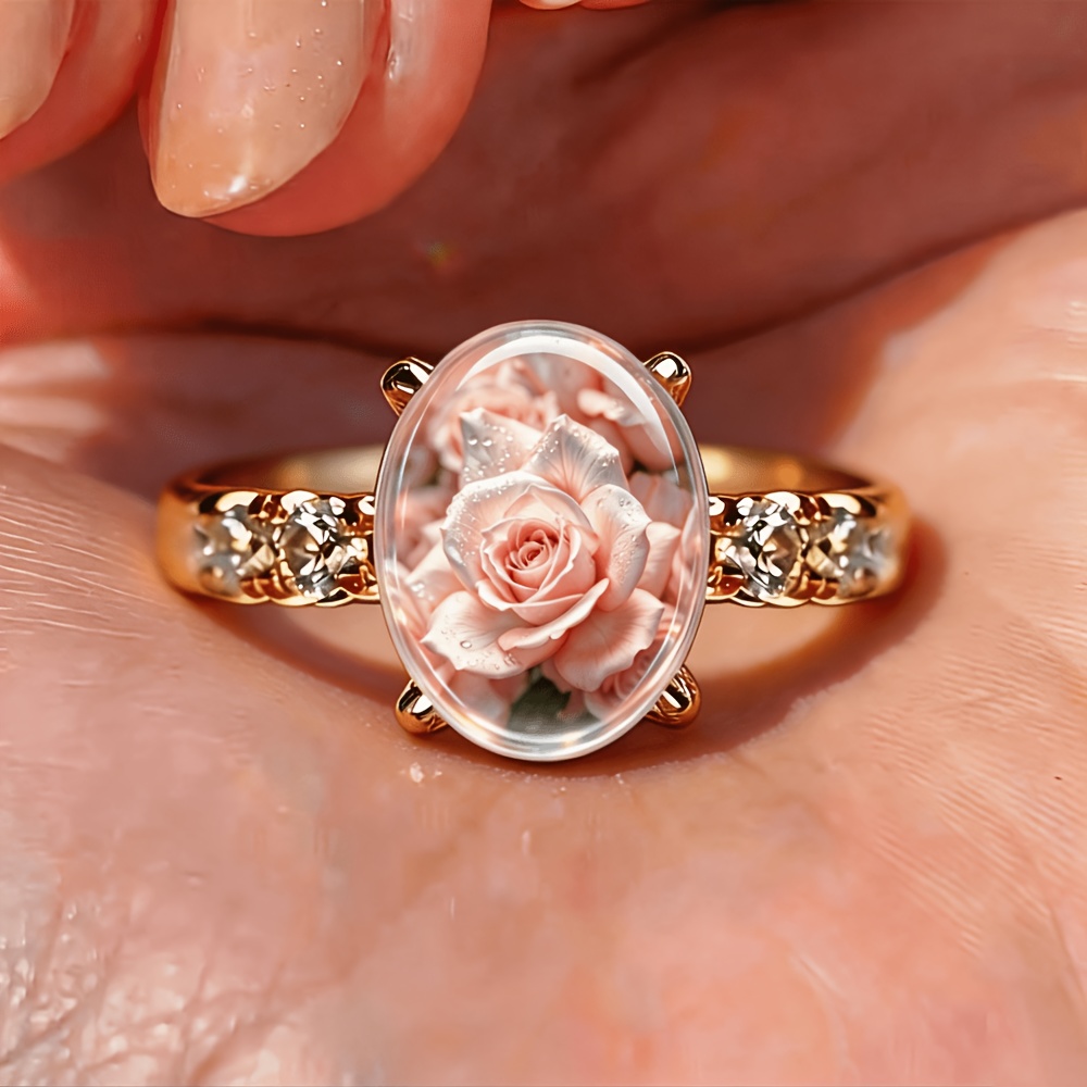 Women's Elegant Style Blooming Flowers 2D Pattern Fashion Ring